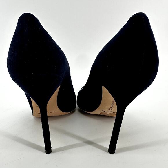 Manolo Blahnik BB 70 Pumps Suede Pointed Toe Stiletto High Heel Slip On Navy 10 - Picture 5 of 7